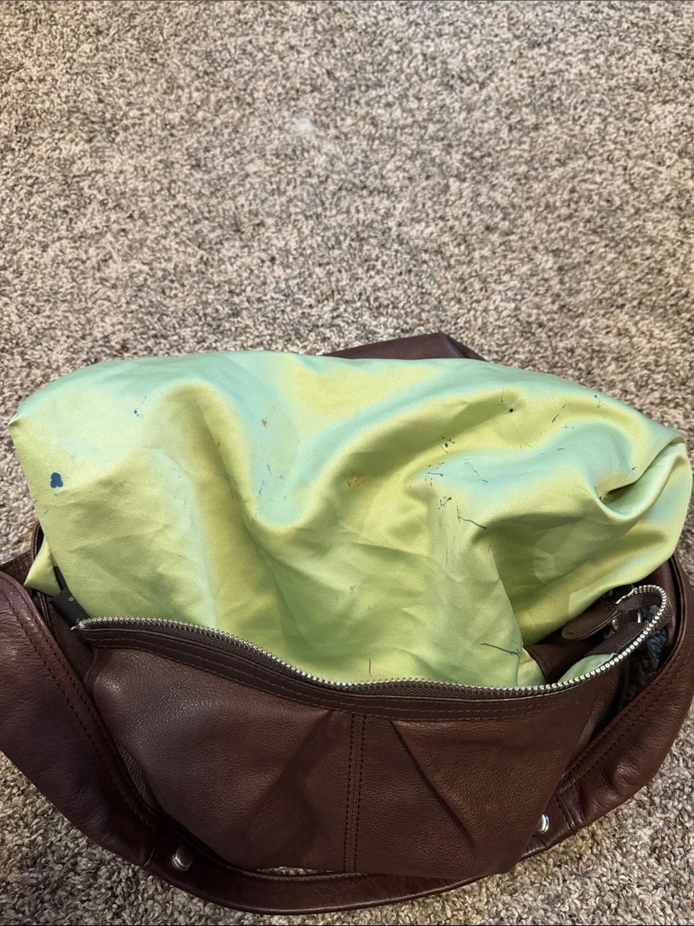 B Makowsky Women's Brown Leather Shoulder Bag. See ink stains on interior lining